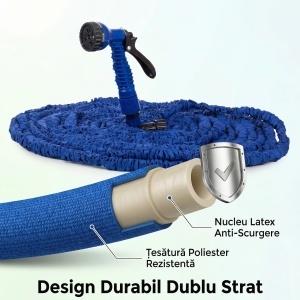 Furtun extensibil de gradina, Lungime 60m, Pistol cu 7 tipuri de jet, Albastru - Img 5