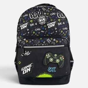 Ghiozdan Scoala Primara Negru/Verde cu Consola Gaming 3D, Compartiment Laptop, Spate Ergonomic, 23L, 31x18x45 cm