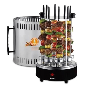 Gratar electric multifunctional, RAF R8619, 1200 W, pentru 8 frigarui, din otel, 24 x 24 x 40 cm, negru-argintiu - Img 2
