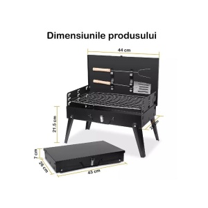 Gratar portabil tip servieta cu accesorii incluse, Dimensiune Dimensiuni 44 x 27 x 22 cm, Negru - Img 6