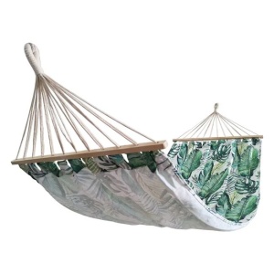 Hamac ecru cu model frunze tropicale verzi, Dimensiune 200x100cm, Material rezistent, Ideal pentru relaxare - Img 2