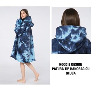 Hanorac Patura Oversize cu Gluga si Buzunar Frontal, Pufos si Cald, Multicolor, Marime Universala - Img 14