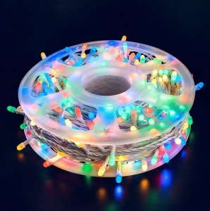 Instalatie liniara LED tip rola, 100m, fir transparent, 500 LED-uri RGB sau lumina alba calda, IP44