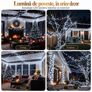 Instalatie Luminoasa tip Rola cu LED-uri pentru exterior/interior, Protectie IP44, 8 Programe, Lumina Alb Rece - Img 2