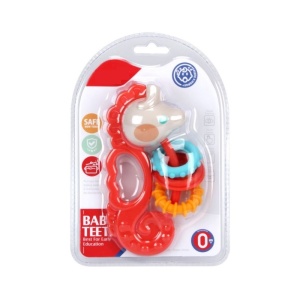 Jucarie de dentitie si zornaitoare pentru bebelusi, calut de mare, plastic moale, multicolor - Img 3
