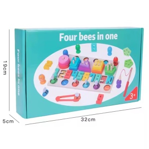 Jucarie educativa pentru copii 3 ani+, 4 in 1, cu 4 jorcuri diferite, din lemn, 32x19x5 cm, multicolor - Img 7