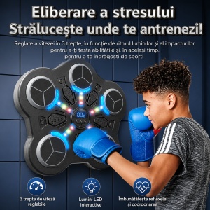Jucarie Interactiva de Box pentru Copii, Tinta Electronica Inteligenta, 5 Zone de Lovire, Bluetooth, Muzica, Lumini LED, Efecte Sonore, Manusi Incluse - Img 2
