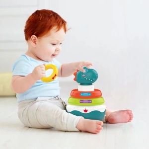 Jucarie pentru bebelusi Roly Poly dinosaur - Piramida cu inele si sunete - Img 4