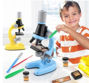 Kit cu Microscop biologic si accesorii, pentru copii, zoom 100x, 400x, 1200x, portocaliu/albastru - Img 4