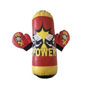Kit cu Sac de box si manusi, pentru copii 3 ani+, Power Box, 45cm Inaltime, 19cm Diametru, Rosu/Galben/Negru - Img 1