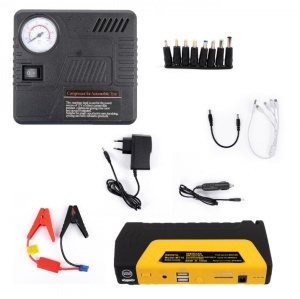 Kit Starter auto cu compresor aer 150PSI, manometru si cabluri curent, negru-galben - Img 1
