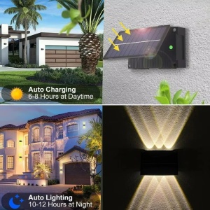 Lampa cu panou solar 6 LED, Montaj pe perete, Iluminare sus-jos, Lumina alb cald - Img 2