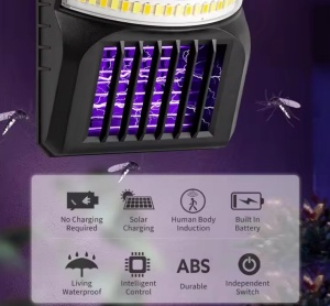 Lampa solara de perete 2 in 1, cu sistem anti tantari, Lumina alba si violet - Img 3