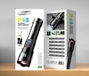 Lanterna LED de mana, P45, raza de actiune 500m, cu afisaj baterie, negru - Img 2