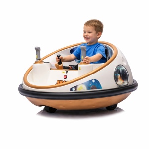Masinuta electrica Bumper Car pentru copii, 2 joystick-uri, rotire 360°, lumini LED, centura siguranta, Crem/Alb