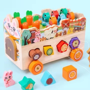 Masinuta interactiva Montessori din lemn cu diverse elemente interactive - Img 3