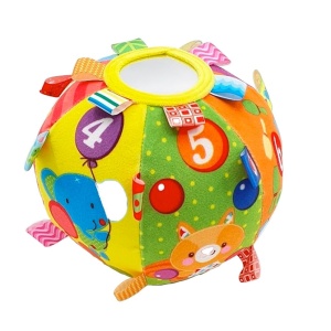Minge senzoriala textila pentru bebelusi 3 luni+, cu agatarori, diametru 15 cm, multicolora - Img 1