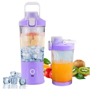 Mini blender portabil, reincarcabil, 60-70W, capacitate 600ml, pentru smoothies, cu pahar, lumina, incarcare USB C - Img 1