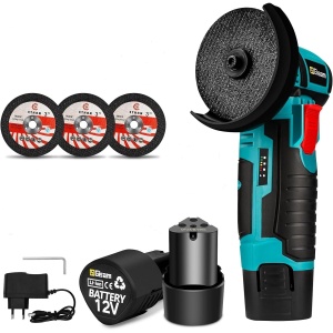 Mini polizor unghiular portabil, cu 2 acumulatori 12V, 750W, 1500mAh, 19500rpm, 2 discuri 76mm - Img 1