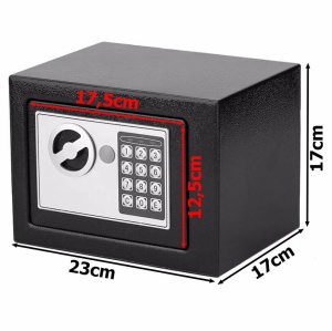 Mini seif electronic, cu set de chei si cifru digital, din otel, 23x17x17 cm, negru - Img 8