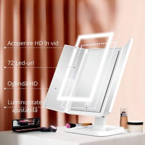 Oglinda cosmetica cu LED pentru make-up, zoom 2X si 3X, lumina reglabila, buton touch, USB, alb - Img 6