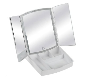 Oglinda tripla pliabila pentru machiaj, 72 de Becuri LED, Incarcare USB, Culoare Alb