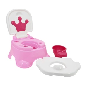 Olita portabila, 3 in 1, Reductor pentru WC, Vas colector sau Scaunel, 44x33x21cm, Roz/Verde - Img 3