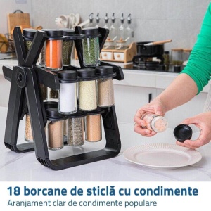 Organizator de condimente rotativ, cu 18 borcanase, ABS+PP+ sticla, negru - Img 9