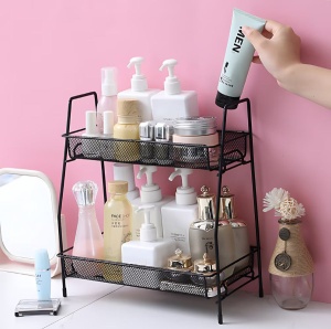 Organizator metalic multifunctional, cu 2 nivele, ideal pentru cosmetice sau condimente, negru - Img 2
