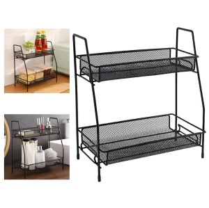 Organizator metalic multifunctional, cu 2 nivele, ideal pentru cosmetice sau condimente, negru - Img 6