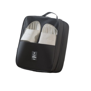 Organizator pentru incaltaminte, cu 2 compartimente, din bumbac, 22x15x30cm, negru/verde/bej - Img 5