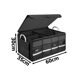 Organizator portbagaj auto, pliabil, cu capac, 3 compartimente mari si buzunare, manere, impermeabil, 60L, 60x35x30cm, negru - Img 8