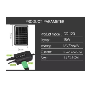 Panou solar 15W portabil, GD-120, IP65, cu mufe pentru incarcare device-uri, ABS, 37x26 cm, negru - Img 9