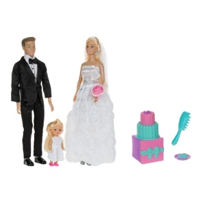 Papusa manechin mireasa si mire cu fetita, Accesorii incluse, Varsta 3+ ani