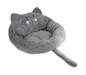 Pat - Culcus cu urechi si coada pentru pisici, Poliester, Dimensiune 50cm, Gri