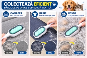 Perie 3 în 1 pentru Câini și Pisici, Periere și Curățare Blană, Colectare Păr de pe Haine și Canapea, Silicon - Img 4