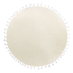 Perna de podea rotunda, model mandala cu franjuri, fara fermoar, Ø60 cm, bej/auriu - Img 3