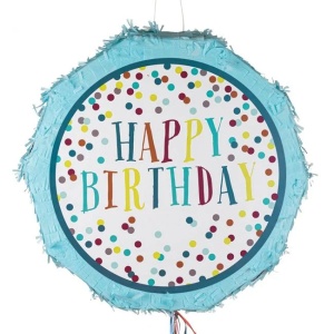 Pinata party cu imprimeu Happy Birthday, Dimensiune 44x11cm, Albastru - Img 2