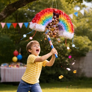 Pinata party model Curcubeu, Dimensiune 45x10x33cm, Multicolor - Img 2