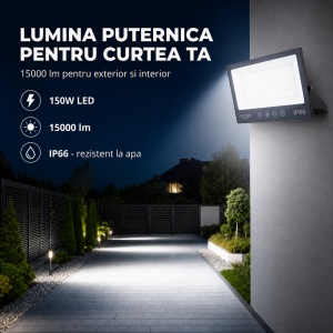 Proiector cu LED-uri de 150W, 15000LM, pentru exterior sau interior, IP66, din sticlă mată anti-orbire - Img 4