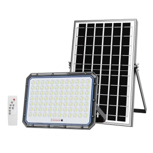Proiector cu panou solar si telecomanda, Jortan, 200W, IP66, 6500k, 2000 LED-uri SMD, senzor de lumina, gri - Img 1