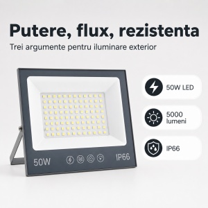 Proiector LED 50W, Iluminat Puternic 5000lm, Pentru exterior sau interior, Protectie IP66 - Img 2