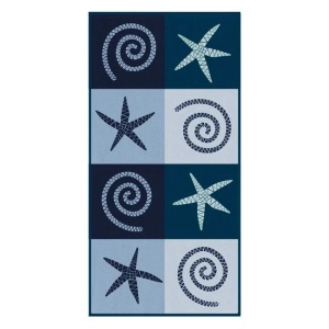 Prosop pentru Plaja, Model cu Stele de Mare, din Bumbac, 150x70cm, Albastru - Img 1