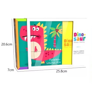 Puzzle Educativ 6 in 1, Dinozauri, cu 9 Piese, 18x18x6cm, Multicolor - Img 8