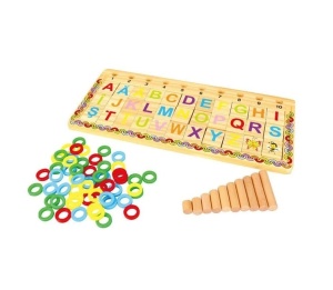 Puzzle educativ din lemn cu Alfabet si Cifre, 3ani+, 41.5x19 cm