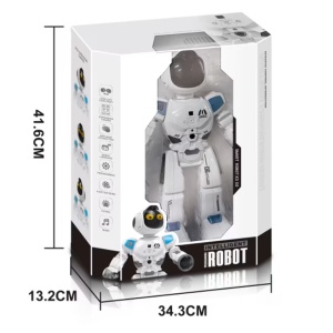 Robot inteligent pentru copii 5+ ani, cu telecomanda, programabil, 50 de miscari, sunete si lumini, 40 cm inaltime, alb - Img 6