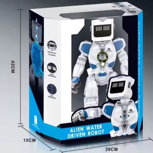 Robot interactiv de jucarie, copii 3+ ani, cu lumini si sunete, control prin voce si telecomanda, plastic, 37,5x22x11,4 cm, alb-albastru - Img 4