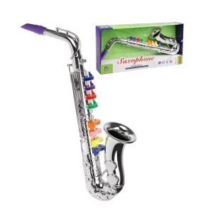 Saxofon de jucarie, cu 8 taste, pentru copii 2+ ani, din ABS, 35cm lungime, argintiu - Img 5