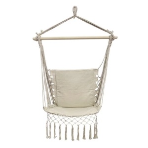 Scaun leagan suspendat de culoare bej cu model macrameu, Dimensiune 100x50x110cm