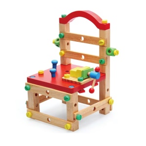 Scaunel de construit si centru de activitati, din lemn, pentru copii 3 ani+, 37.5 x 23.5 x 25.6 cm, multicolor - Img 1